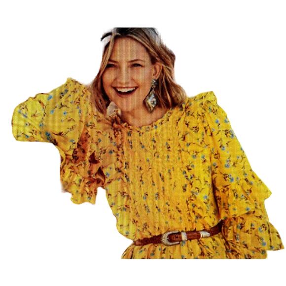 Happy X Nature By Kate Hudson Dress Size Large Ditsy Mini Floral Ruffle Yellow - Picture 4 of 16